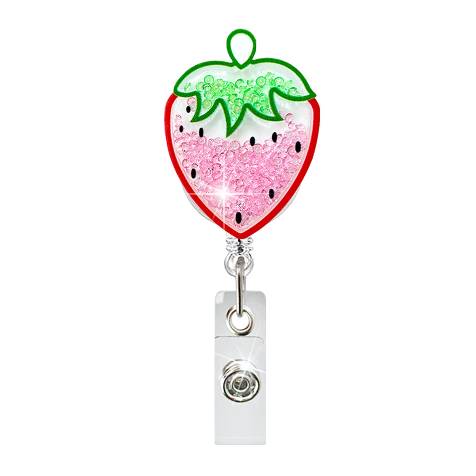 Wholesale Acrylic Quicksand Rhinestone Fruit Strawberry Watermelon Telescopic Badge Scroll Keychain